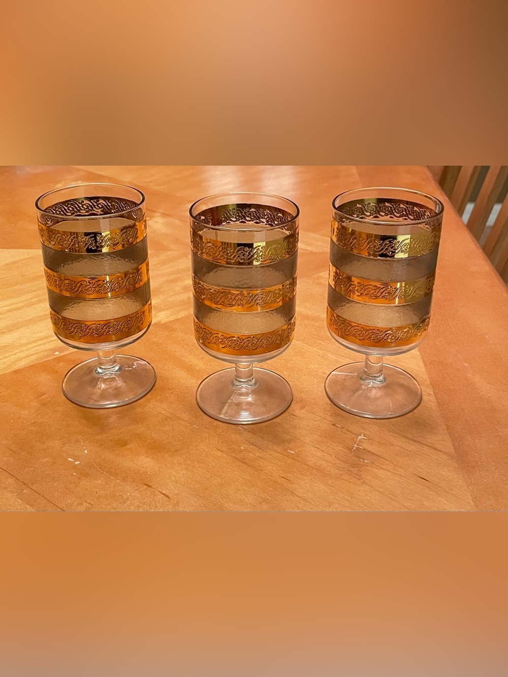 Set of 3 Vintage 60s Culver Starlyte Green & 22K Gold Glass
